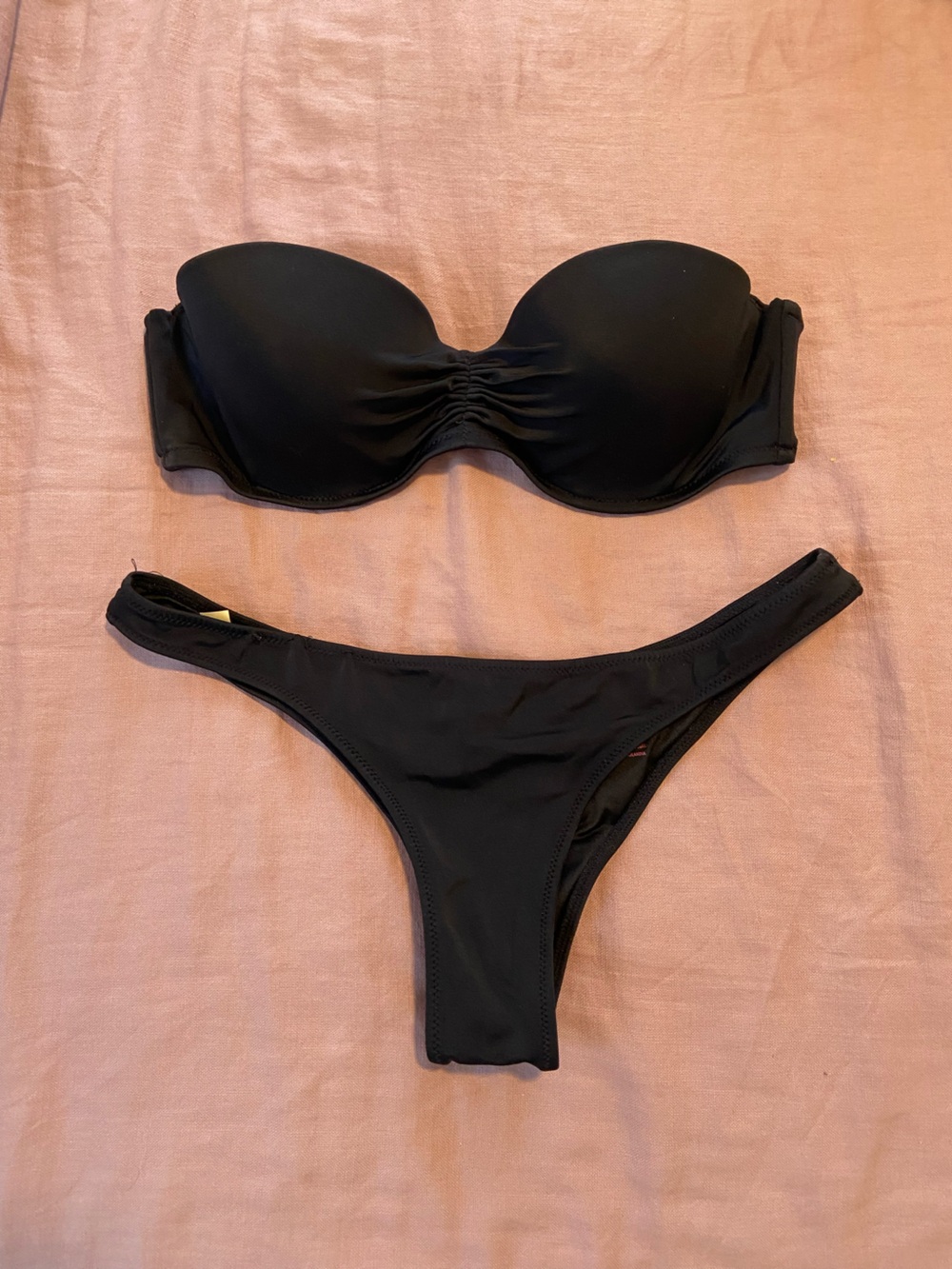 Black Women's Bikini Set - Strapless Top and Classic Bottom